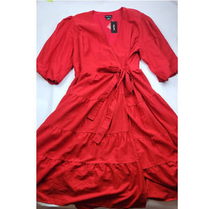 City Chic English Rose Red Wrap Dress 20 Large Maxi Tiered Puff Sleeve